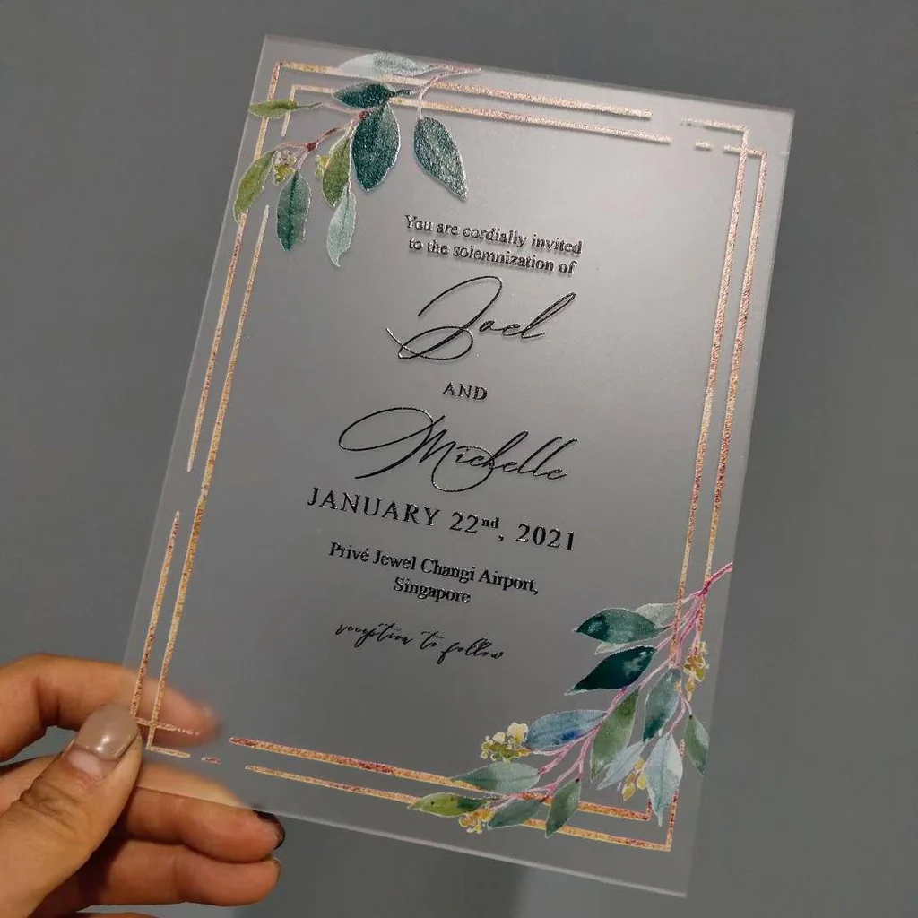 botanical frosted acrylic wedding invitations with envelopes customized invite wording picky bride 287681 1024x1024