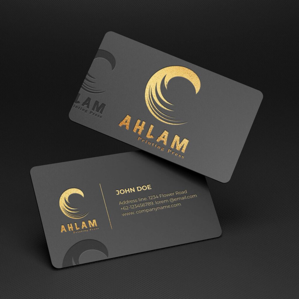 luxury black business card logo mockup with gold and debossed ef